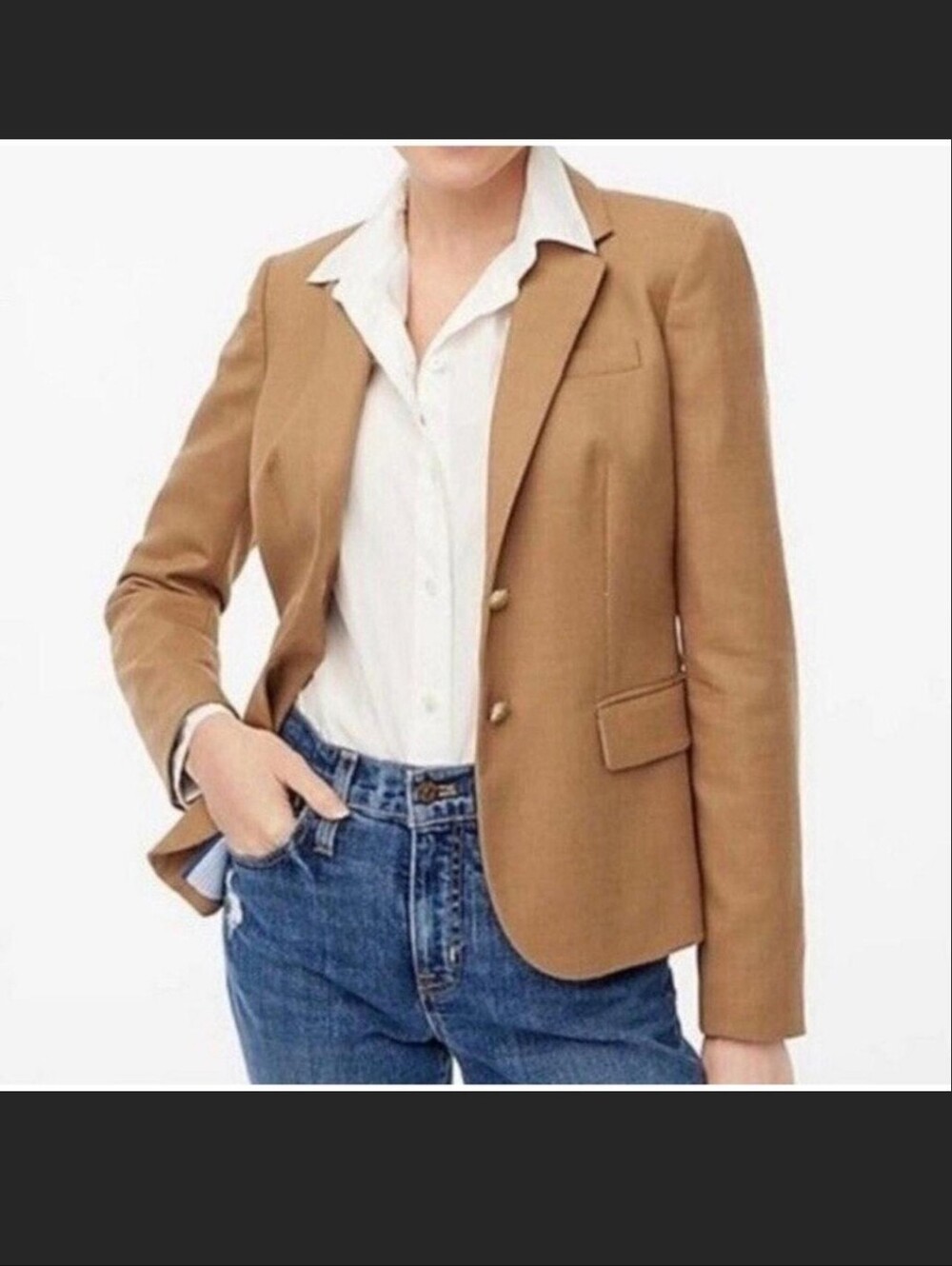 J.Crew Size 6 Camel Wool Blend Blazer Gold Crest Buttons Preppy Old Money